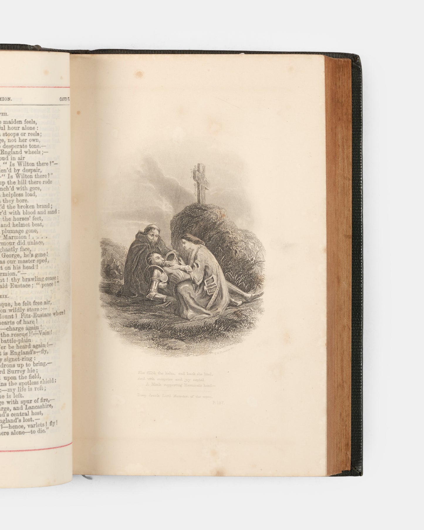 A handsome collection of Sir Walter Scott's Poetical Works, containing an account of his life, as well as six full-page steel engravings in black and white. 