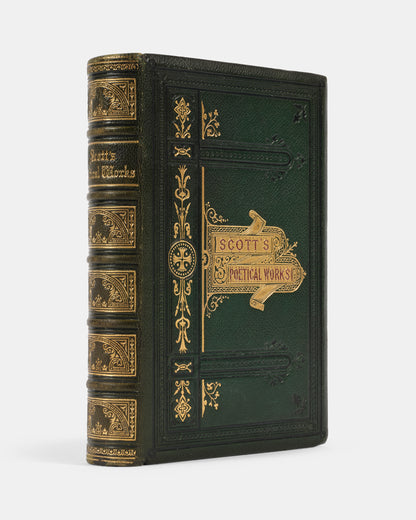 A handsome collection of Sir Walter Scott's Poetical Works, containing an account of his life, as well as six full-page steel engravings in black and white. 
