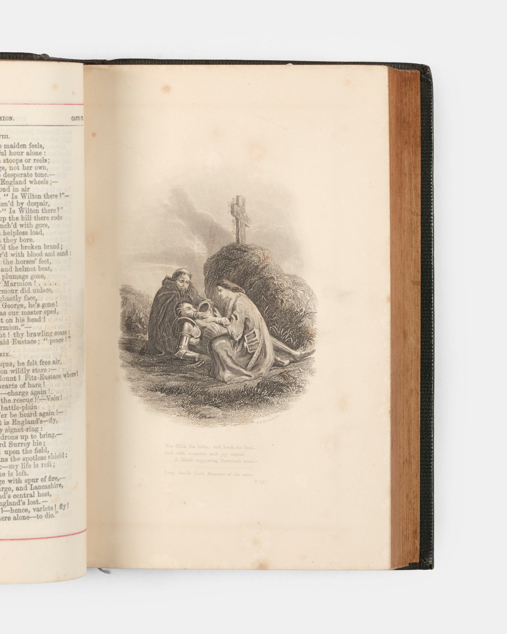 A handsome collection of Sir Walter Scott's Poetical Works, containing an account of his life, as well as six full-page steel engravings in black and white. 