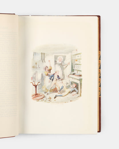 Finely bound by Sansorski and Sutcliffe, this first edition of Cruikshank's Water Colours contains fully illustrated versions of Charles Dickens' Oliver Twist, William Ainsworth's The Miser's Daughter, as well as both W.H Maxwell's History of the Irish Rebellion in 1798 & Emmett's Insurrection in 1803.