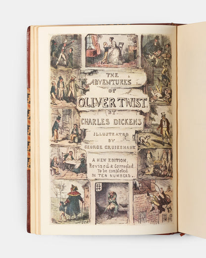 Finely bound by Sansorski and Sutcliffe, this first edition of Cruikshank's Water Colours contains fully illustrated versions of Charles Dickens' Oliver Twist, William Ainsworth's The Miser's Daughter, as well as both W.H Maxwell's History of the Irish Rebellion in 1798 & Emmett's Insurrection in 1803.