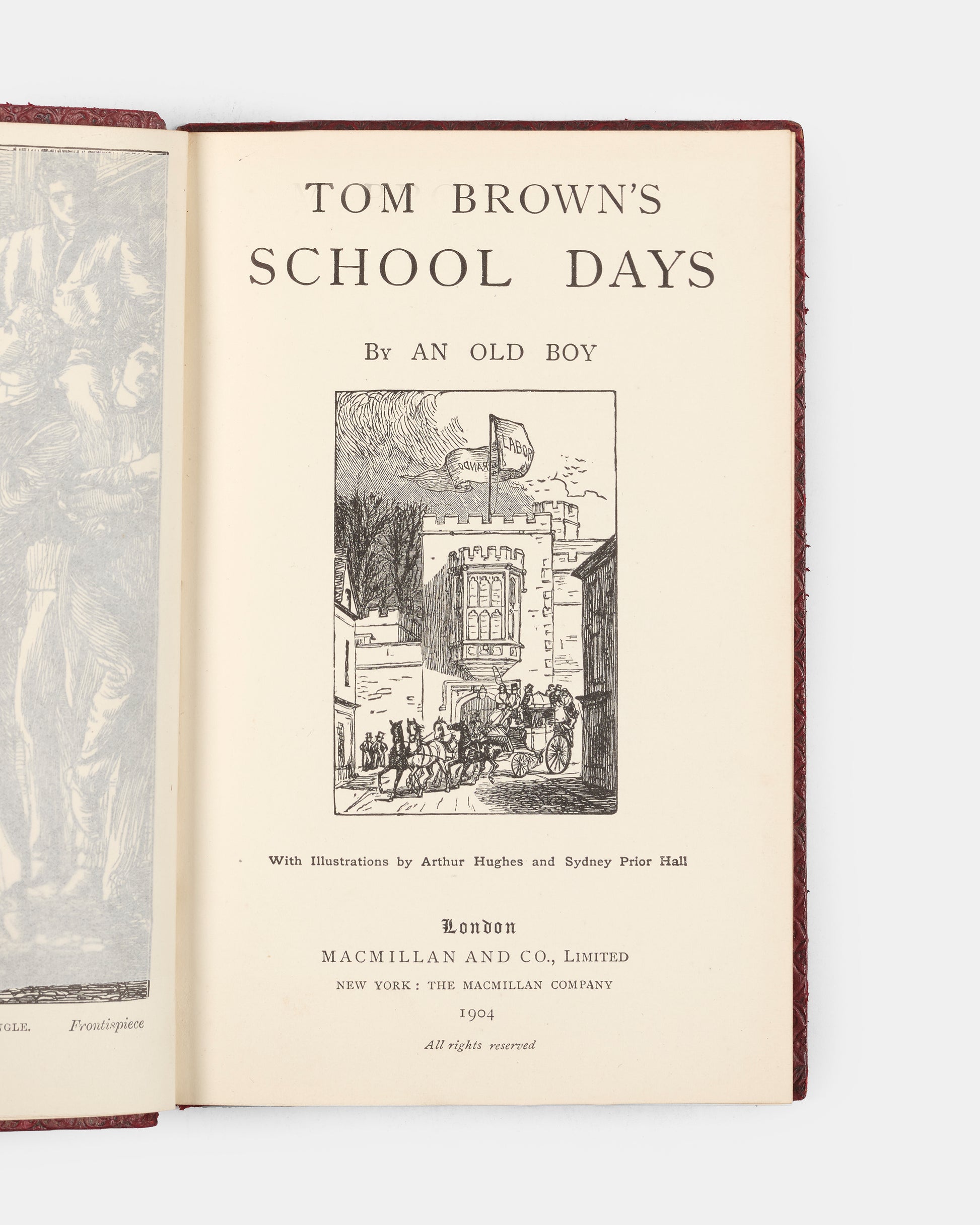 Handsomely bound in red morocco by Relfe Brothers, this edition of Thomas Hughes' widely popular novel is wonderfully illustrated by Arthur Hughes and Sydney Prior Hall. 