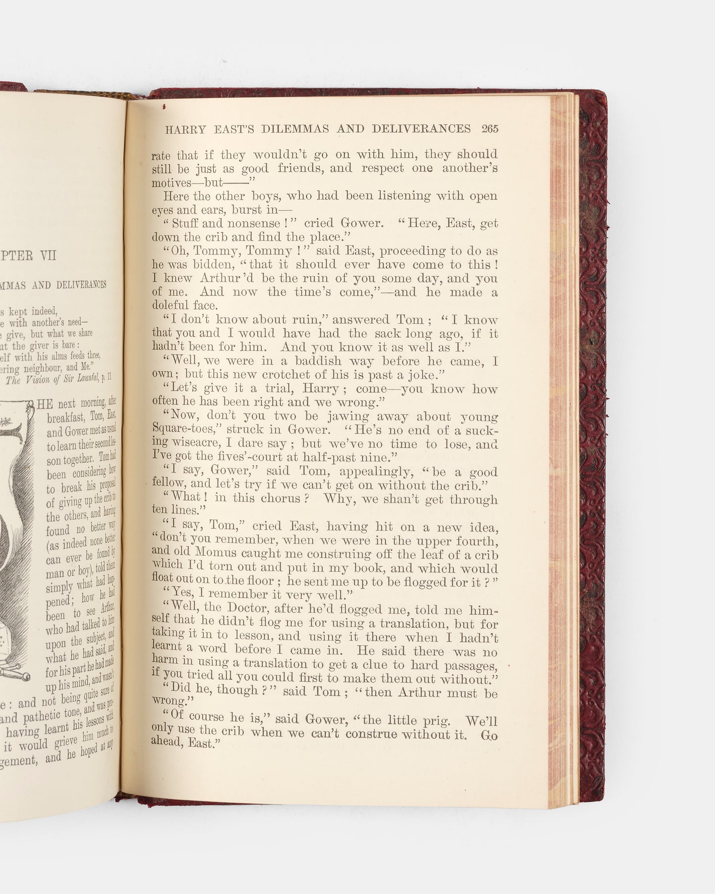 Handsomely bound in red morocco by Relfe Brothers, this edition of Thomas Hughes' widely popular novel is wonderfully illustrated by Arthur Hughes and Sydney Prior Hall. 