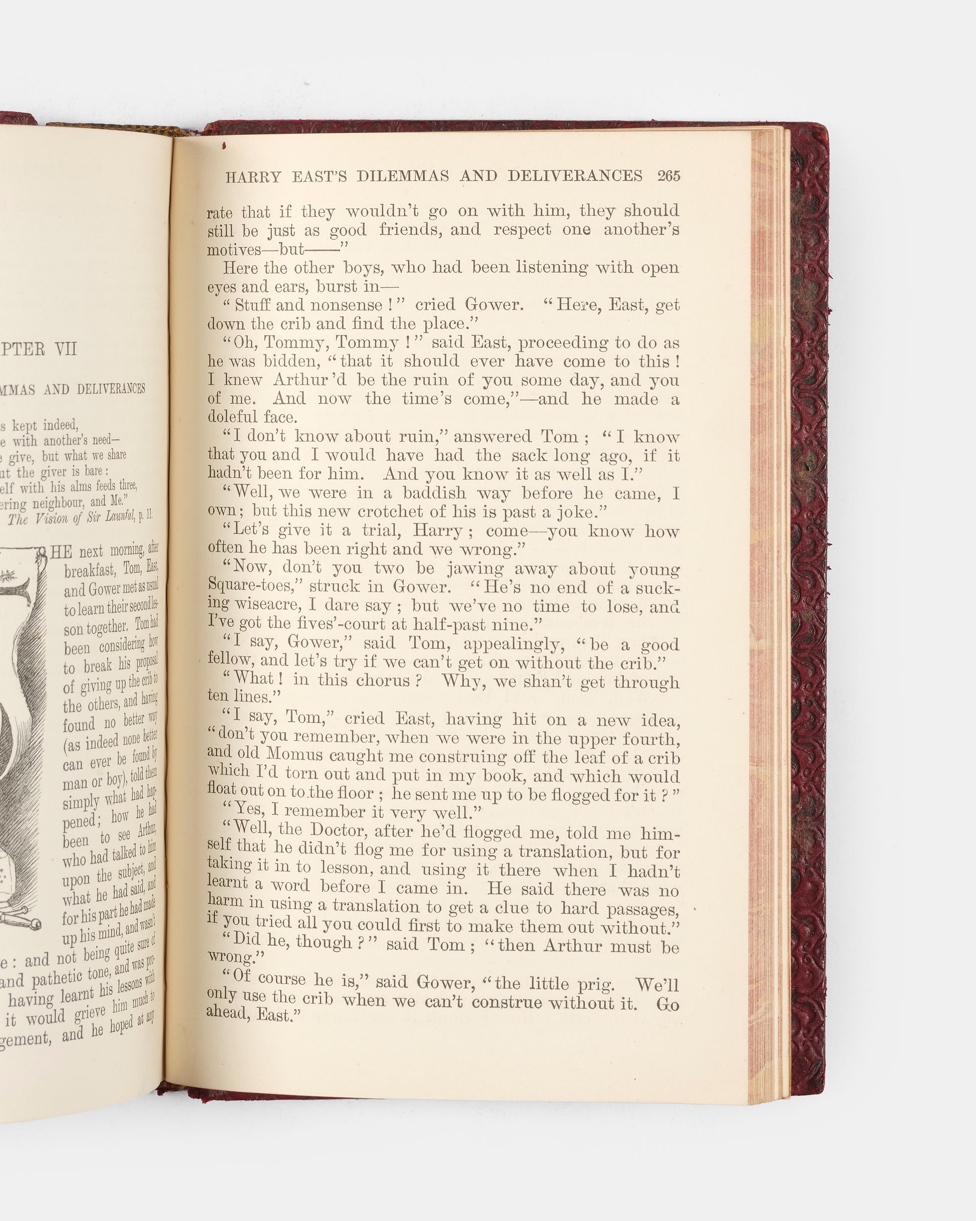 Handsomely bound in red morocco by Relfe Brothers, this edition of Thomas Hughes' widely popular novel is wonderfully illustrated by Arthur Hughes and Sydney Prior Hall. 