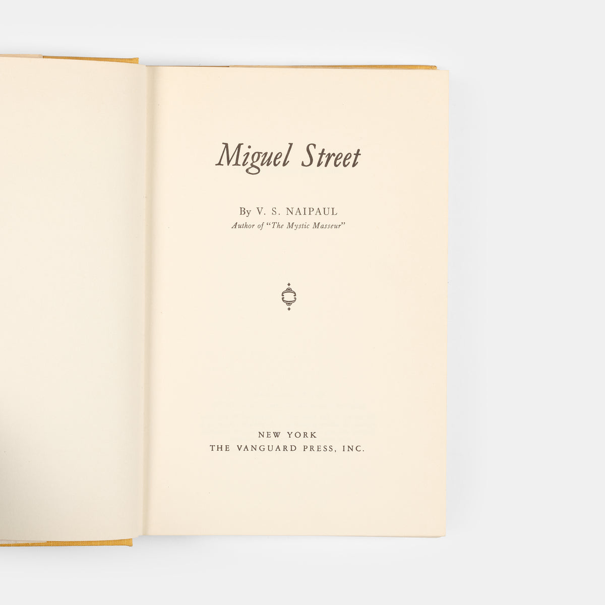 First American edition of <em>Miguel Street</em> by V.S. Naipaul in the illustrated dust jacket