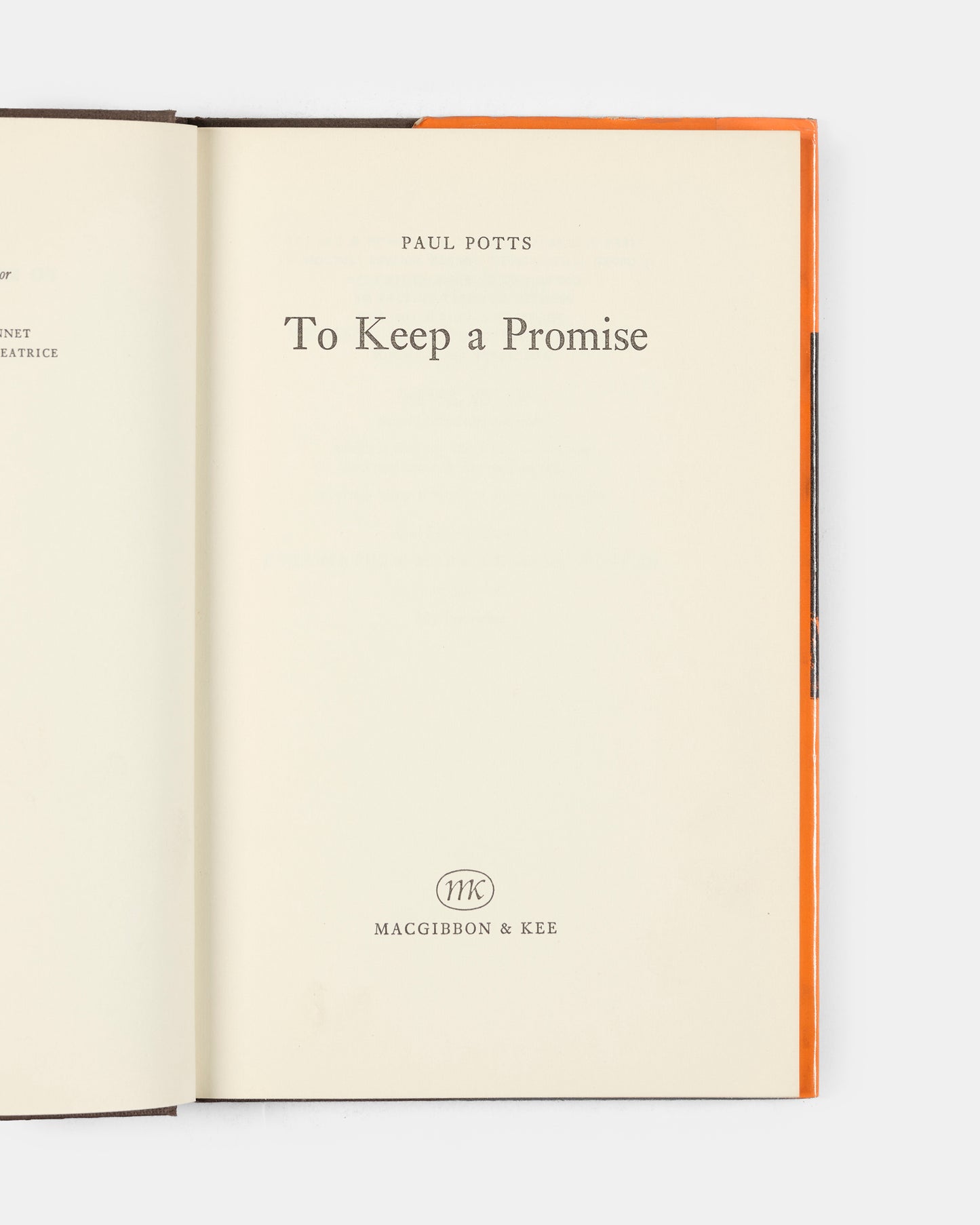 A first edition copy of To Keep a Promise by Paul Potts.