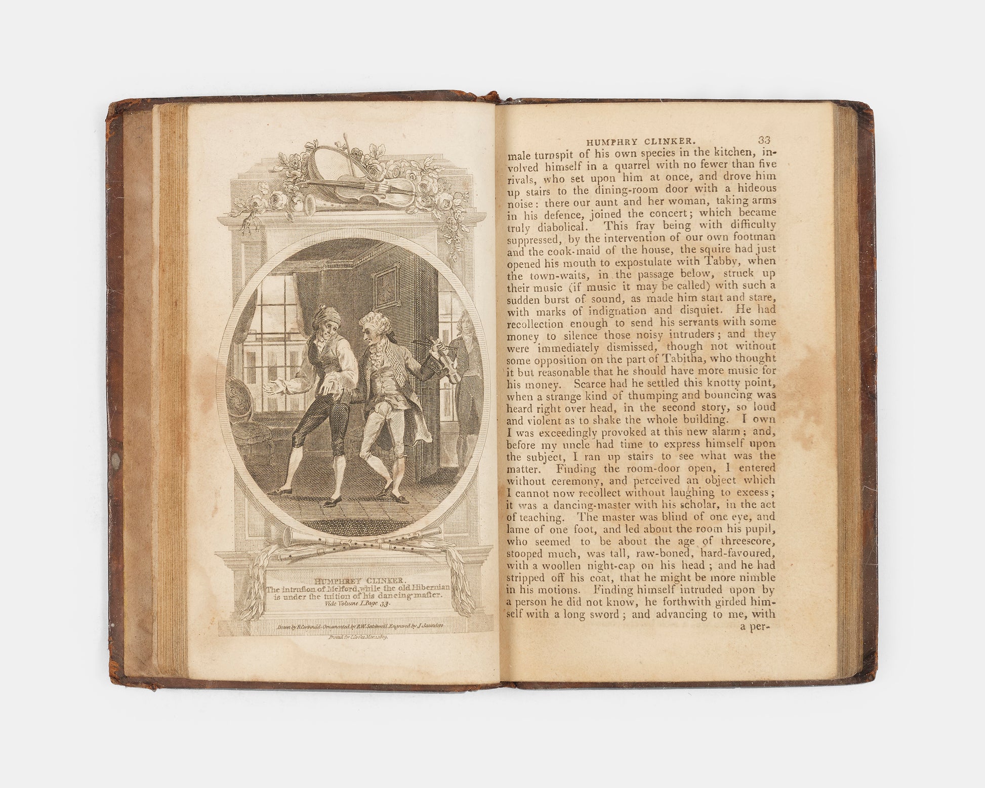 A pocket-sized 'Cooke Edition' of The Expedition of Humphry Clinker by Tobias Smollett, embellished with six black and white plates across two volumes. 