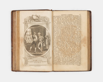 A pocket-sized 'Cooke Edition' of The Expedition of Humphry Clinker by Tobias Smollett, embellished with six black and white plates across two volumes. 