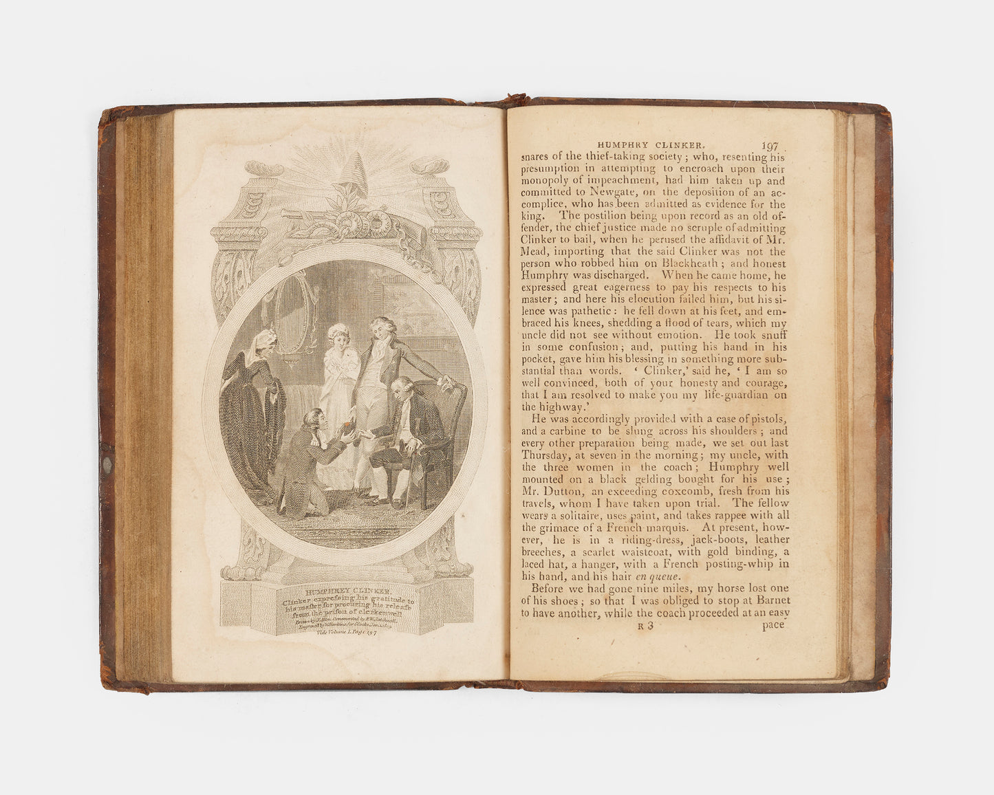 A pocket-sized 'Cooke Edition' of The Expedition of Humphry Clinker by Tobias Smollett, embellished with six black and white plates across two volumes. 