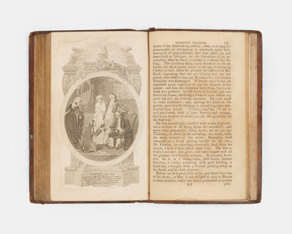 A pocket-sized 'Cooke Edition' of The Expedition of Humphry Clinker by Tobias Smollett, embellished with six black and white plates across two volumes. 
