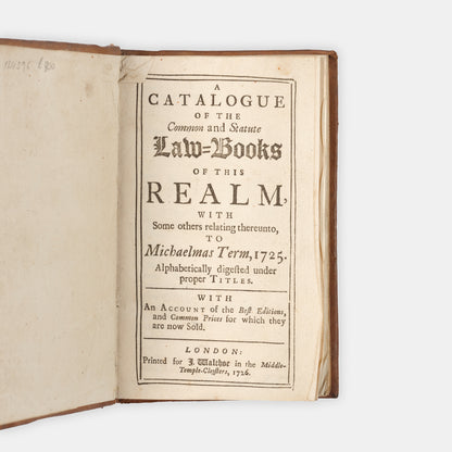 An early edition of this catalogue of English books on the common law and statutes