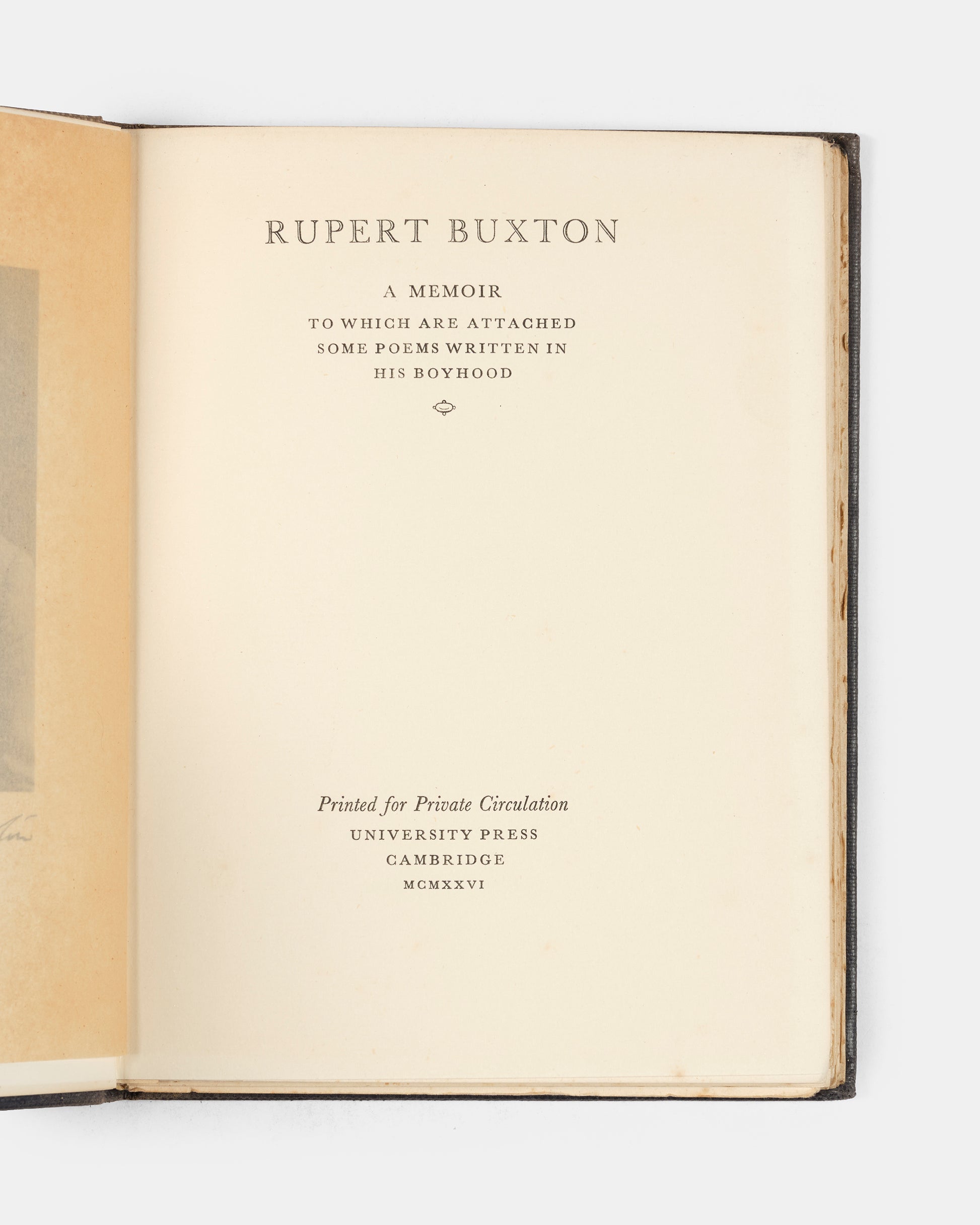 An inscribed presentation copy of this privately printed memoir and collected works of Rupert Buxton