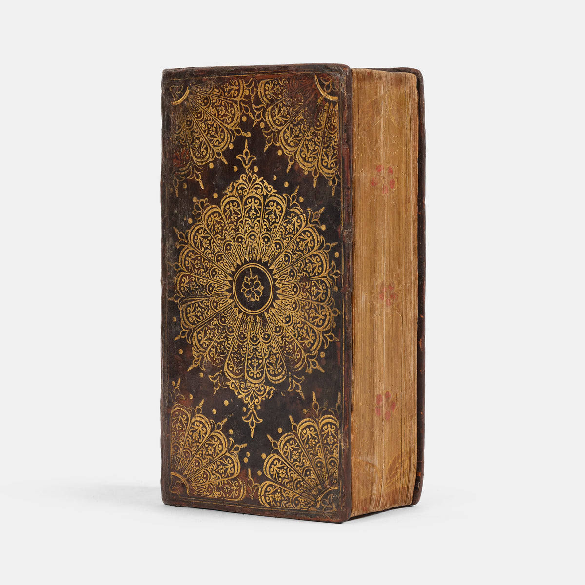 A charming, mid-seventeenth century 'fan' binding of dark brown calfskin tooled in gilt, enclosing a scarce pocket edition of the Kind James Bible