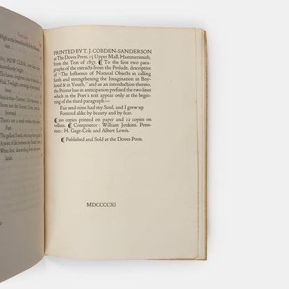 A Doves Press publication comprising poems by William Wordsworth, almost all of which were composed between the years 1798-1807