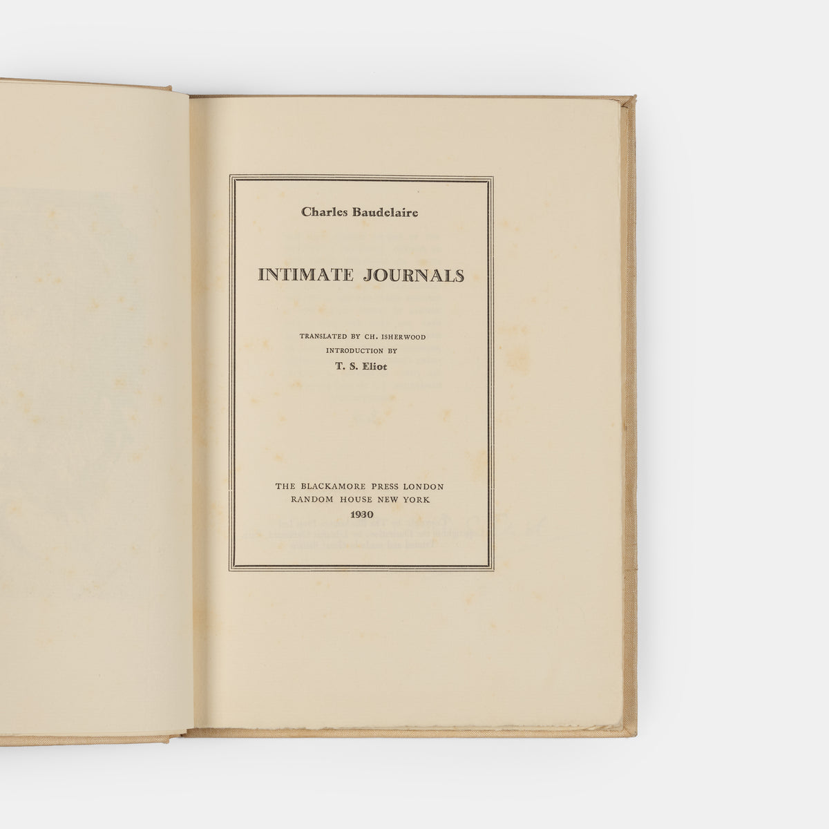 First English edition of The Intimate Journals by Charles Baudelaire, one of 50 copies signed by T.S. Eliot.