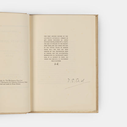 First English edition of The Intimate Journals by Charles Baudelaire, one of 50 copies signed by T.S. Eliot.