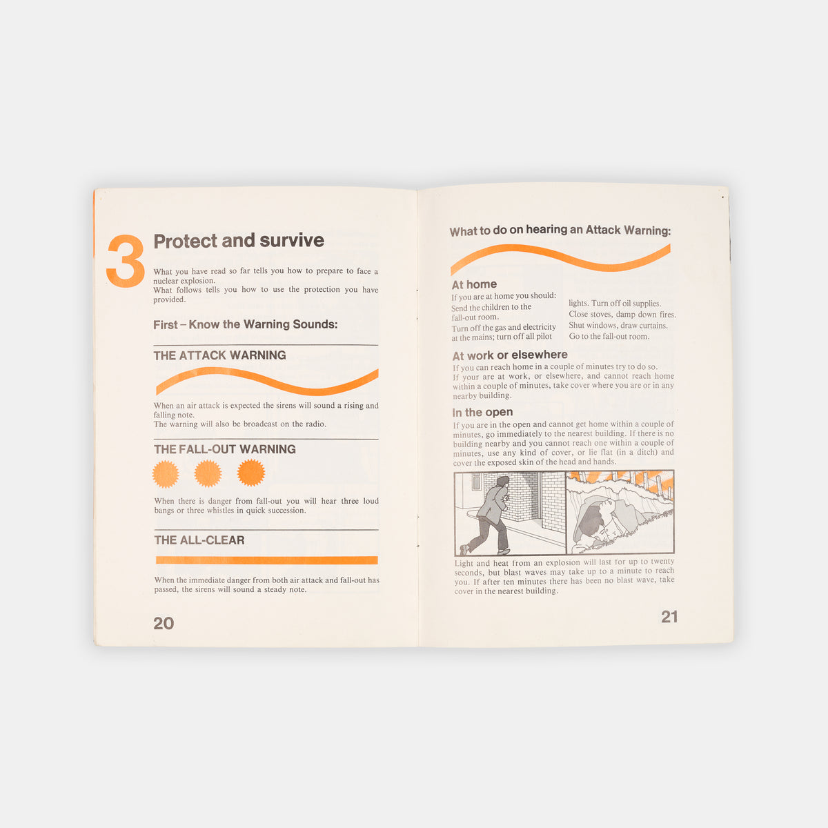Uncommon first editions of the UK's famous <em>Protect and Survive</em> civil defense pamphlet, its companion volume, <em>Domestic Nuclear Shelters</em>, and the parody <em>Meet Mr. Bomb.</em>