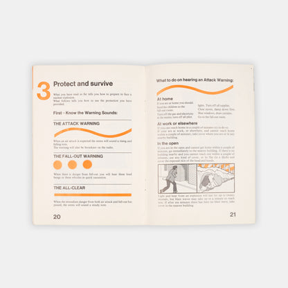 Uncommon first editions of the UK's famous <em>Protect and Survive</em> civil defense pamphlet, its companion volume, <em>Domestic Nuclear Shelters</em>, and the parody <em>Meet Mr. Bomb.</em>