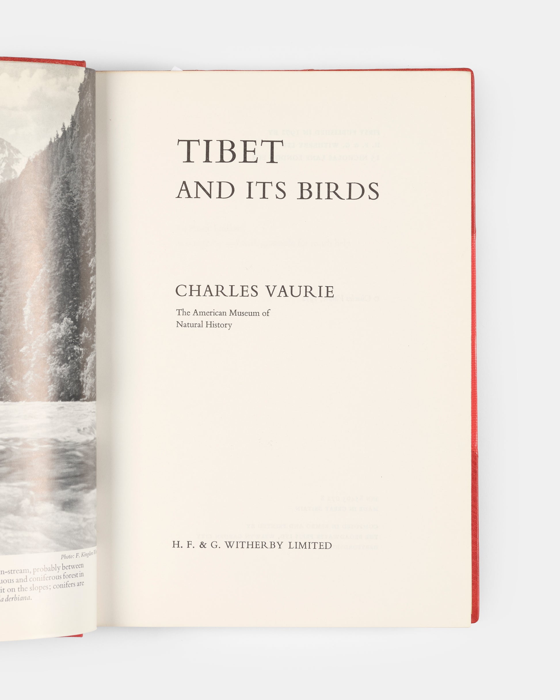 First edition, first printing, of Charles Vaurie's Tibet and Its Birds, one of 65 copies signed by the author and specially bound in red morocco.