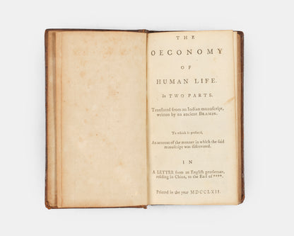 A lifetime edition of Robert Dodsley's Oeconomy of Human Life, a philosophical work which presents itself as the English translation of an ancient Indian text