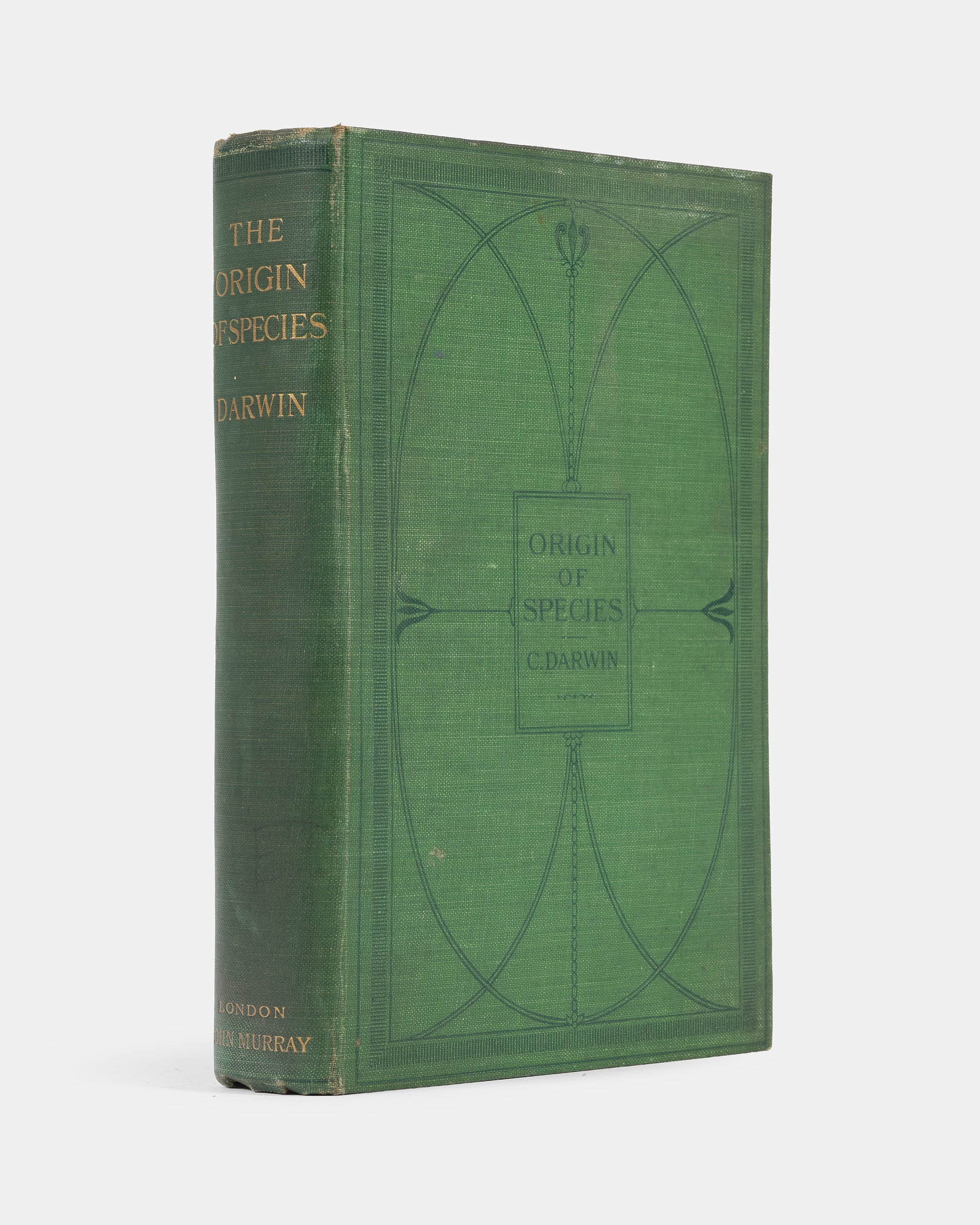A later printing of the sixth edition of Charles Darwin's Origin of Species, in the publisher's green cloth