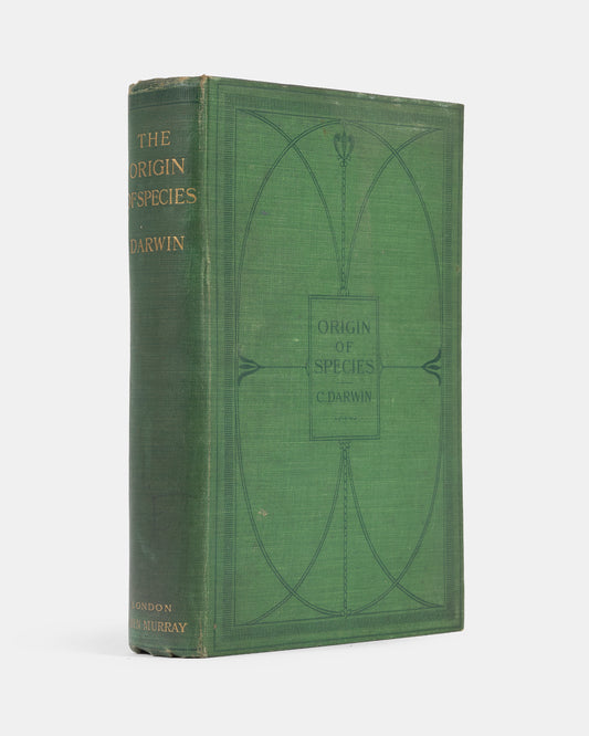 A later printing of the sixth edition of Charles Darwin's Origin of Species, in the publisher's green cloth