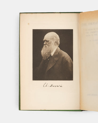 A later printing of the sixth edition of Charles Darwin's Origin of Species, in the publisher's green cloth