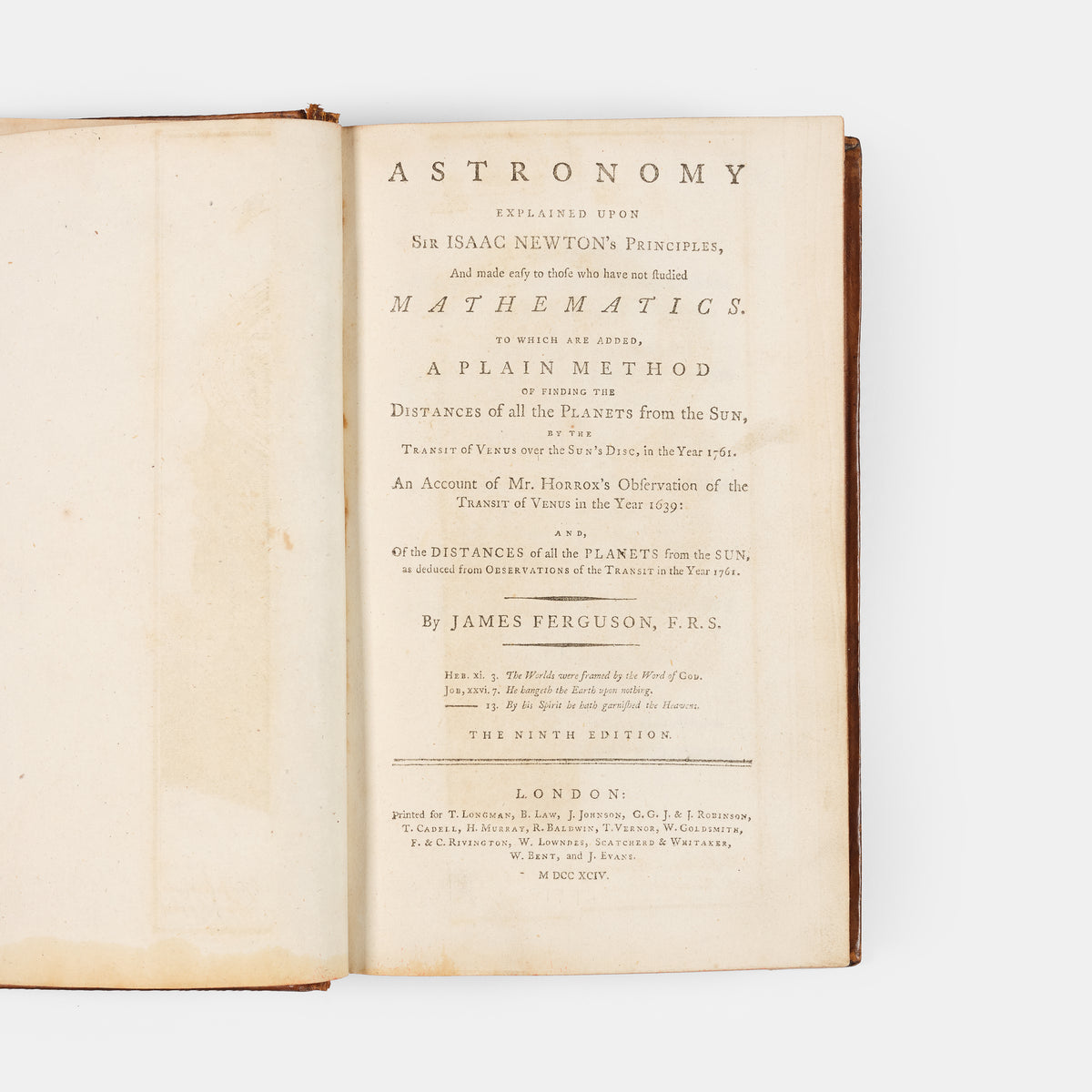Ninth edition of James Ferguson's Astronomy Explained Upon Sir Isaac Newton's Principles in a contemporary calf binding