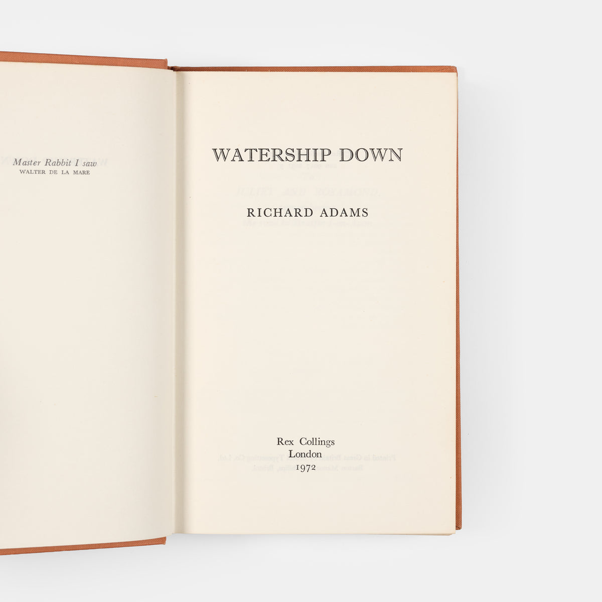 First edition of Watership Down by Richard Adams, inscribed by the author to Russell Hoban.
