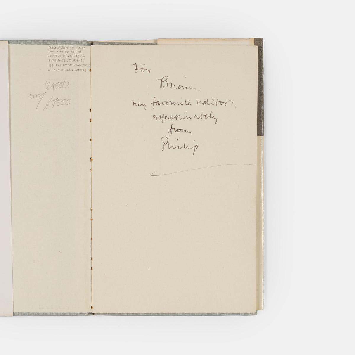 First edition of High Windows by Philip Larkin, inscribed by the author to his editor Brian Cox.