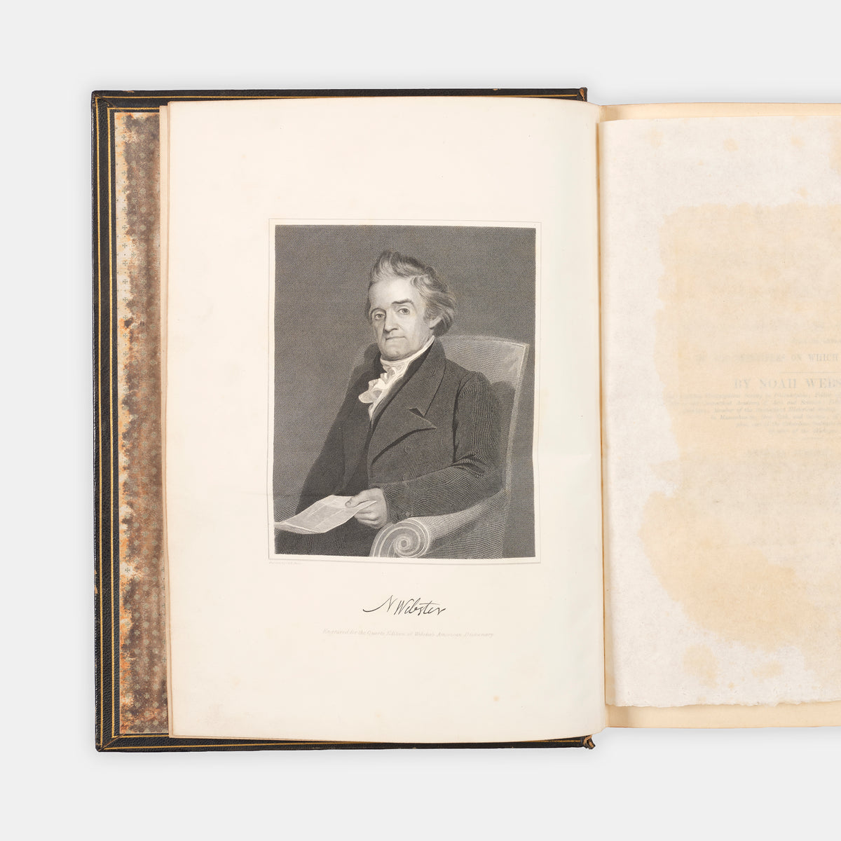 The first Merriam-Webster edition of An American Diction of the English Language in the publisher's presentation binding to Richard Cobden