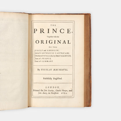 The second edition of the collected works in English of Niccolò Machiavelli, bound in cotnemporary blind-ruled calf