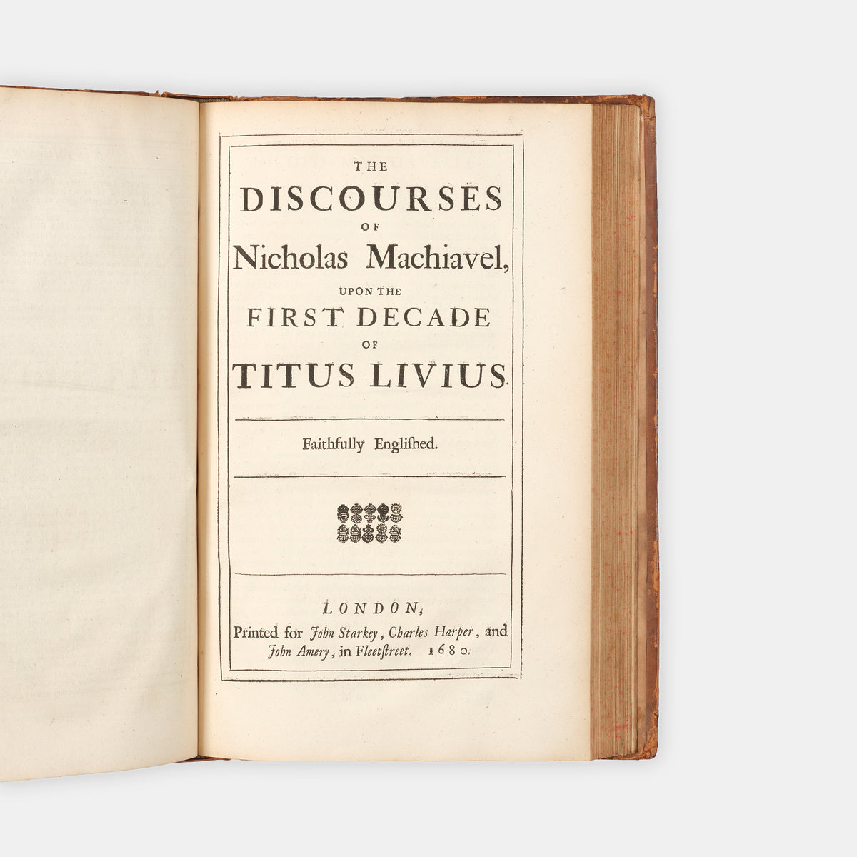 The second edition of the collected works in English of Niccolò Machiavelli, bound in cotnemporary blind-ruled calf