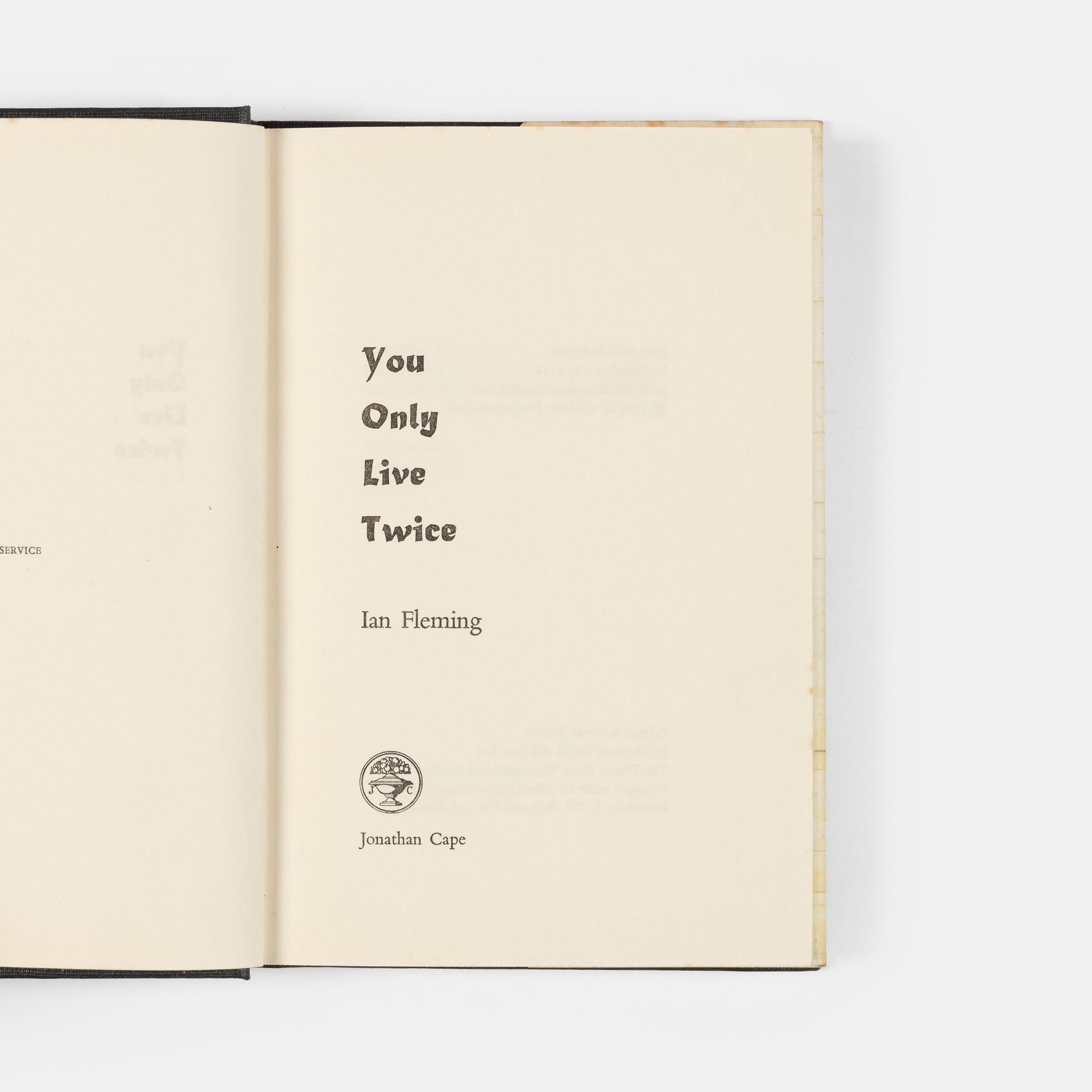 The first edition, first impression of You Only Live Twice by Ian Fleming, part of the famous James Bond series.