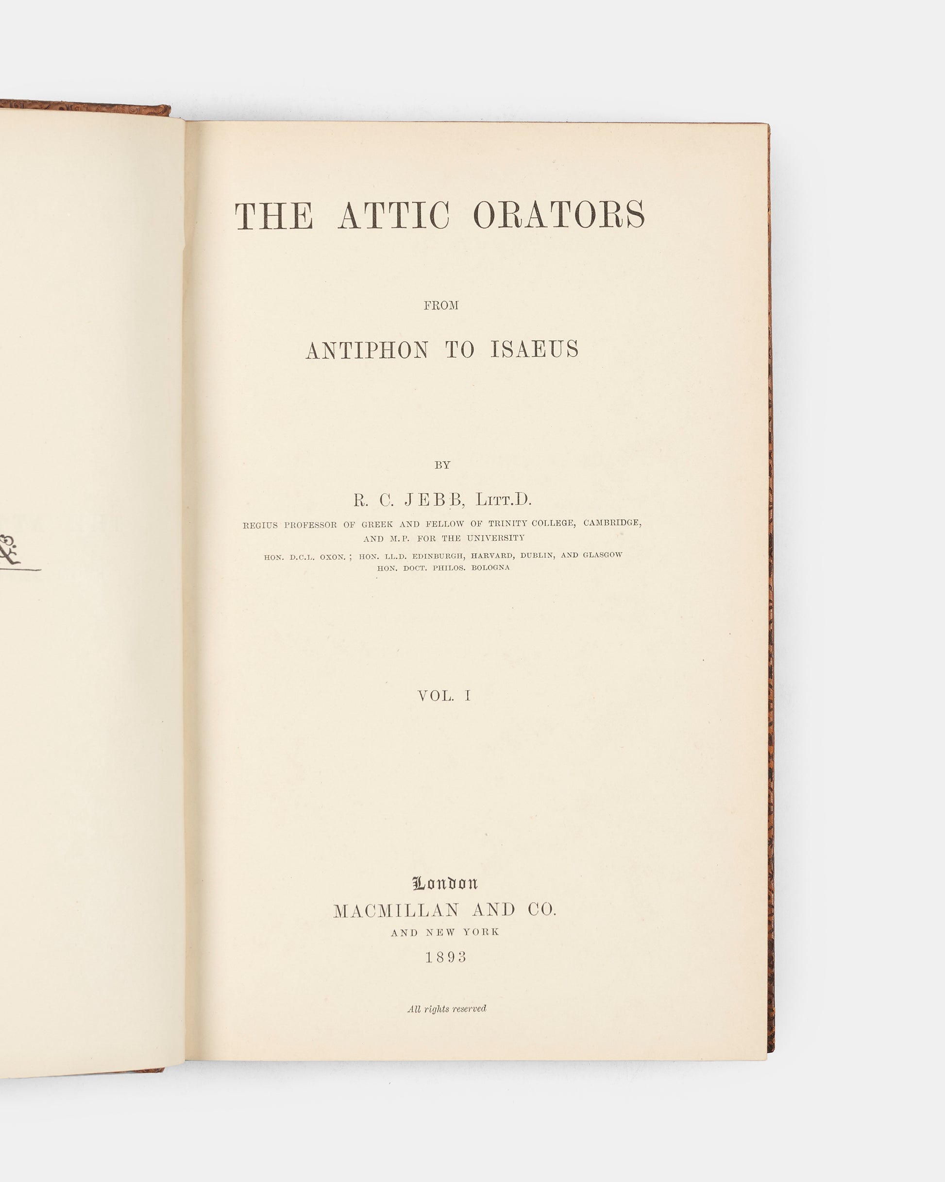 The second edition of Jebb's Attic Orators in a prize-binding for Sedbergh School