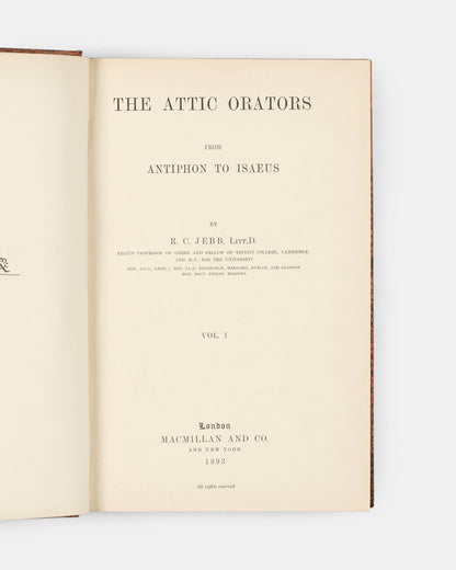 The second edition of Jebb's Attic Orators in a prize-binding for Sedbergh School