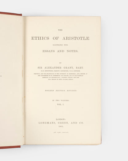 The fourth edition of Sir Alexander Grant's English language translation of Aristotle's Ethics with his critical notes and essays