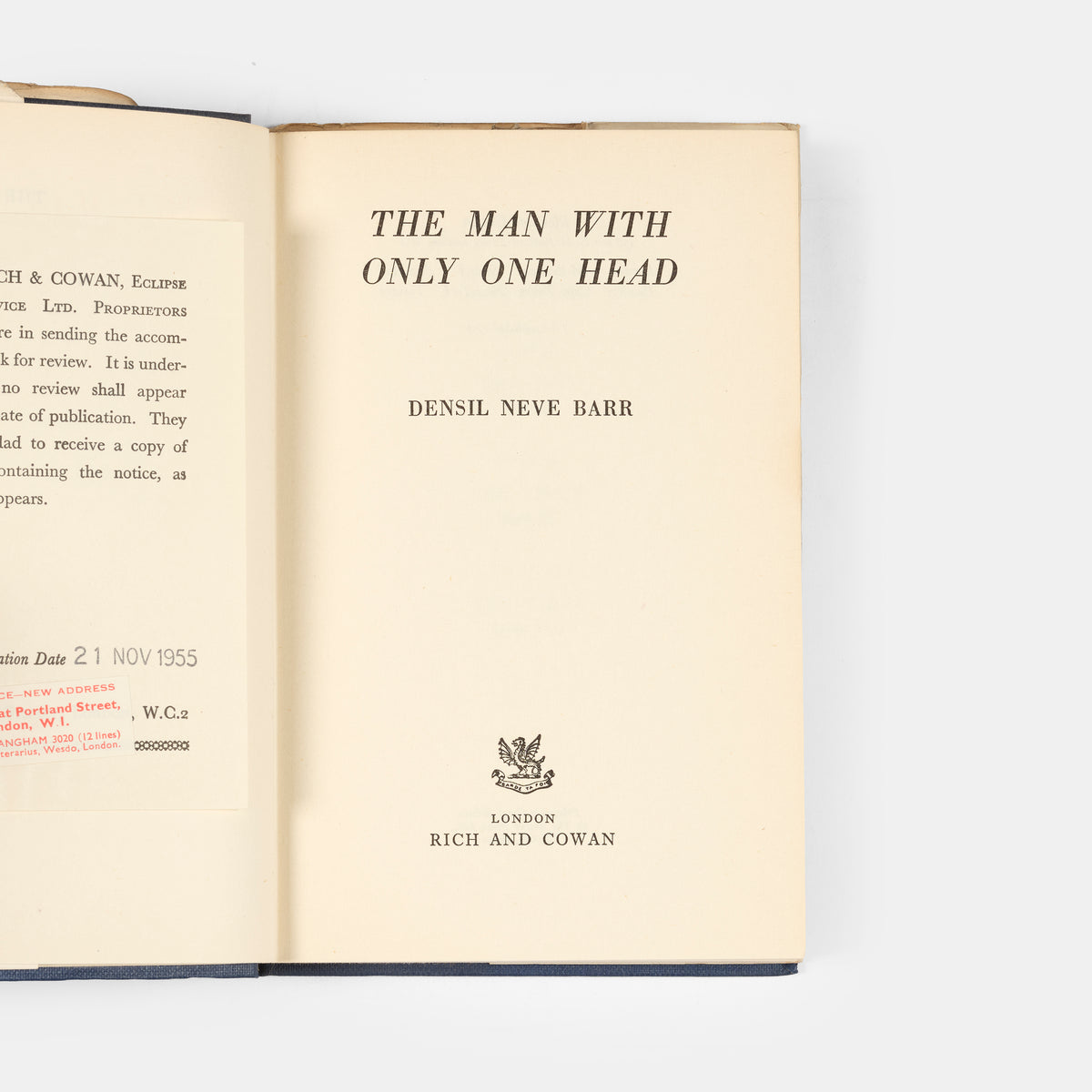 A first edition of The Man With Only One Head by Densil Neve Barr.