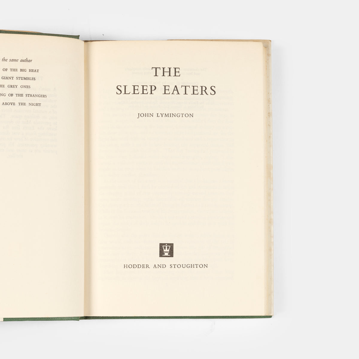 A first edition of John MYmington's science fiction novel The Sleep Eaters.