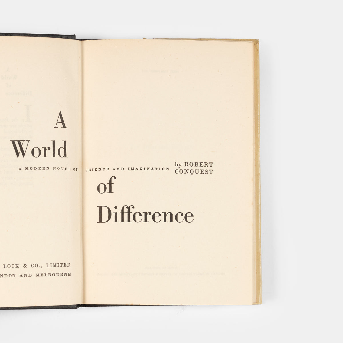 First edition of the science fiction novel World of Difference by poet and Soviety historian Robert Conquest.