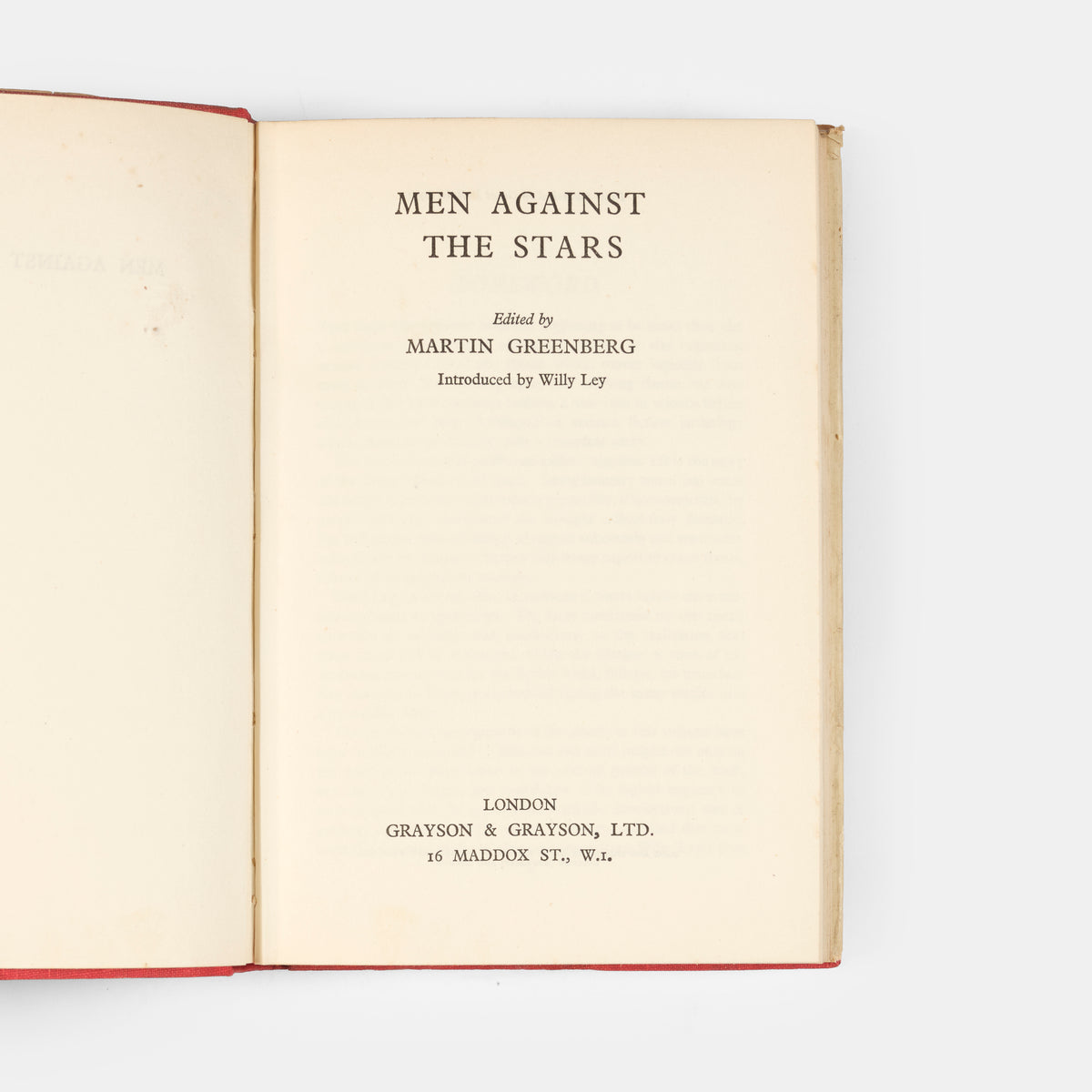 The first UK edition of Men Against the Stars edited by Martin Greenburg with an introduction by Willy Ley.