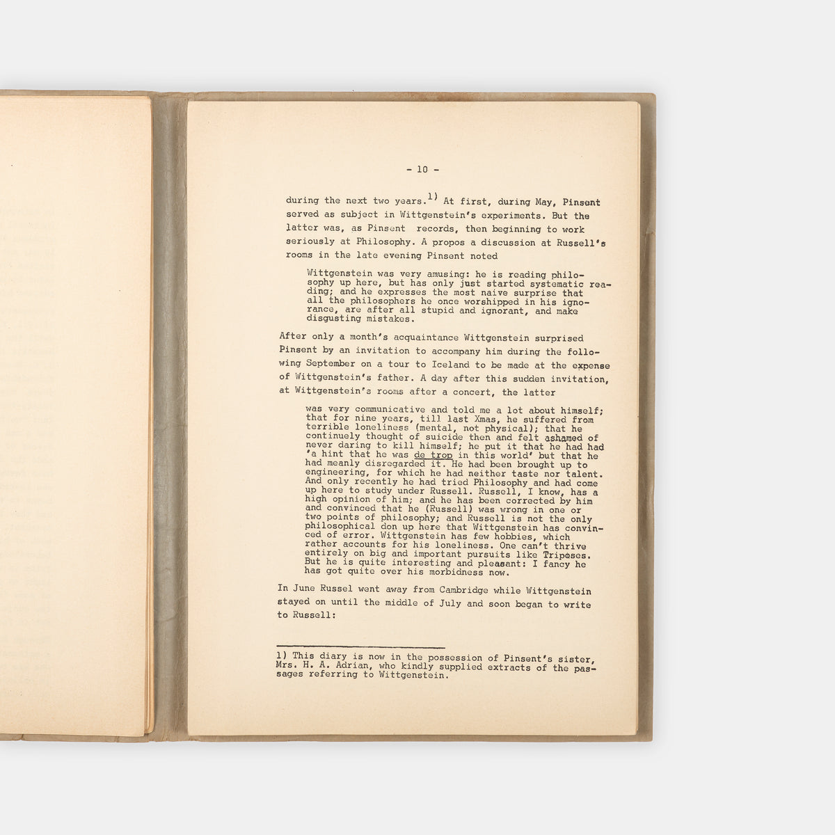 One of only four known copies of this unpublished and Unfinished Draft of a Skethc of a Biography of Ludwig Wittgenstein by Friedrich August von Hayek