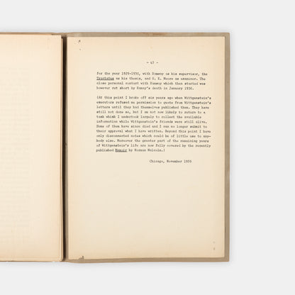 One of only four known copies of this unpublished and Unfinished Draft of a Skethc of a Biography of Ludwig Wittgenstein by Friedrich August von Hayek