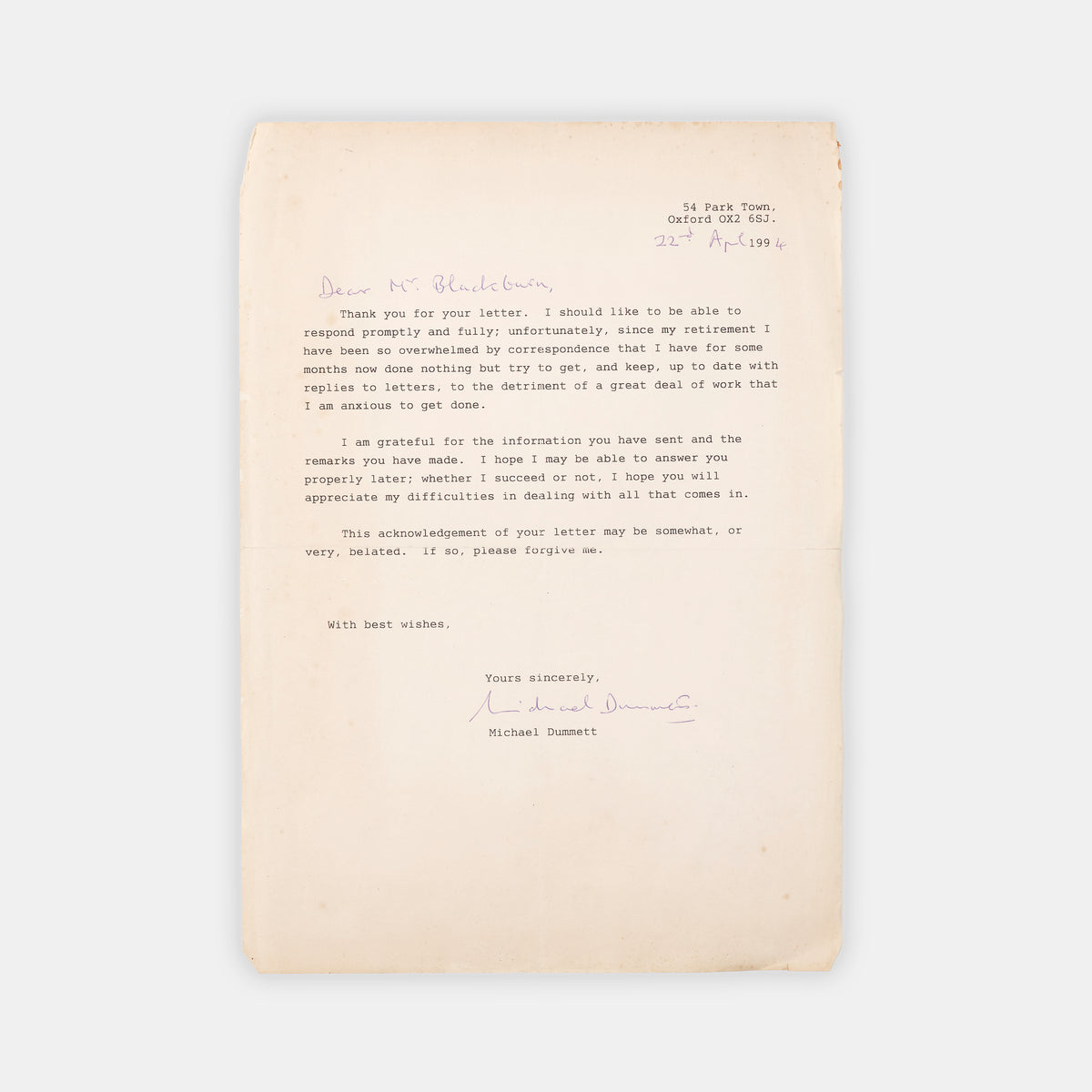 One of only four known copies of this unpublished and Unfinished Draft of a Skethc of a Biography of Ludwig Wittgenstein by Friedrich August von Hayek