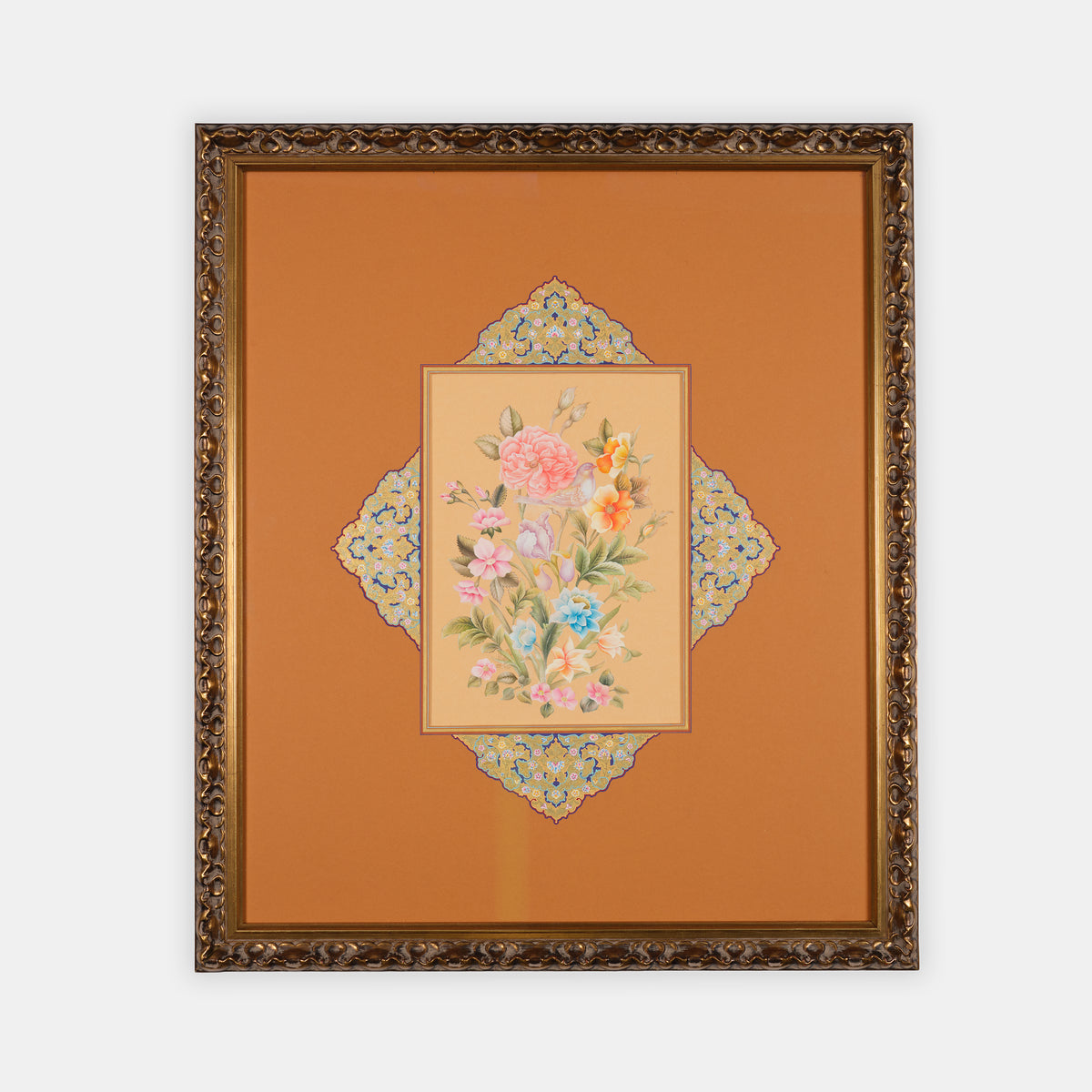Painting of a flower and bird composition by contemporary artist Maryam Mirzaei from 2008