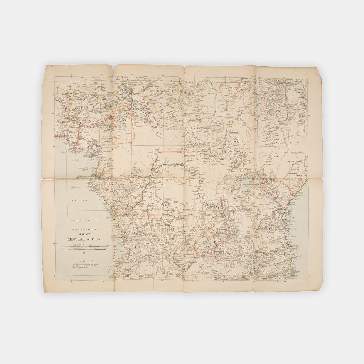 Rare map showing Stanley's travels on the Emin Pasha Relief Expedition, only in 2 UK institutions and not in BL.