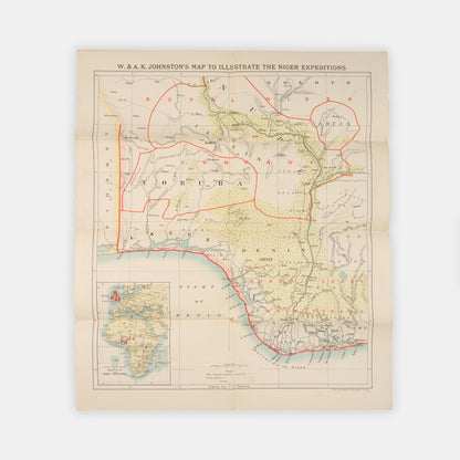 Rare map showing the expeditions of the Royal l Niger Company, one of whose aims was the suppression of the slave trade, and the Benin Expedition