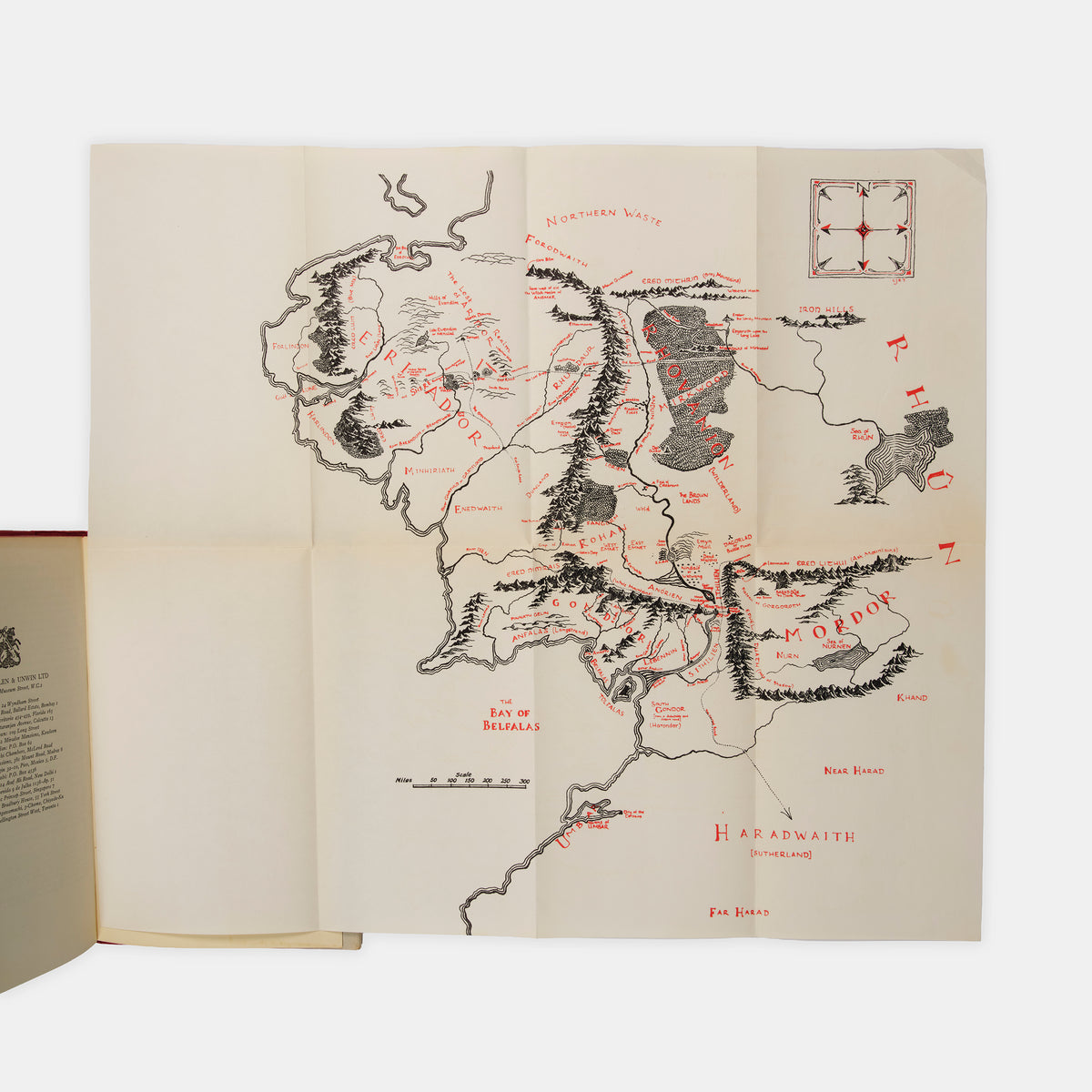 First editions, thirteenth and tenth impressions, of J.R.R. Tolkien's <em>The Lord of the Rings</em> trilogy