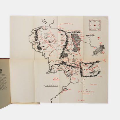 First editions, thirteenth and tenth impressions, of J.R.R. Tolkien's <em>The Lord of the Rings</em> trilogy