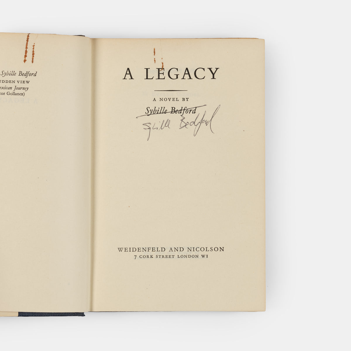 James Stern's copy of A Legacy by Sybille Bedford, first edition signed by the author.